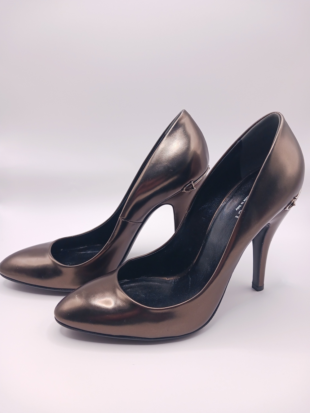 Gucci - Leather High-Heel Pumps in Metallic Bronze